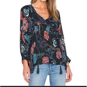 ASTR the Label Womens Floral Peasant Blouse Size Extra Small XS Bohemian Popover